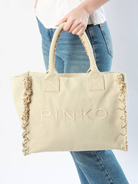 Sac Porté épaule Logo Shopper Coton Pinko Beige logo shopper A1X1 vue secondaire 1