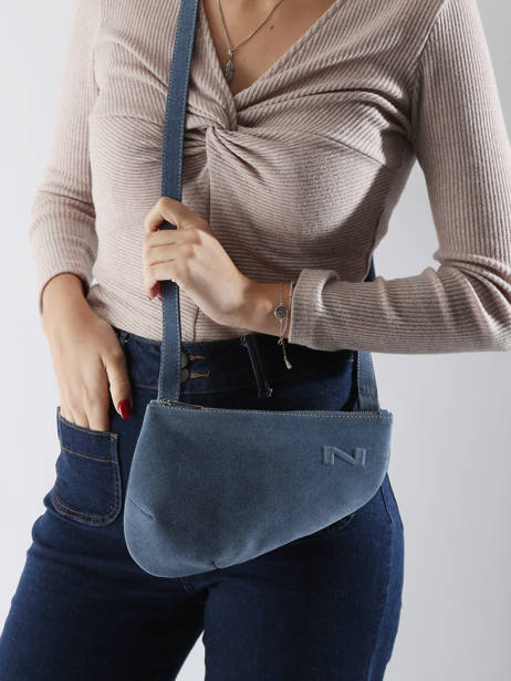 Sac Bandoulière City Perle Denim Cuir Nathan baume Bleu denim 1000D vue secondaire 1