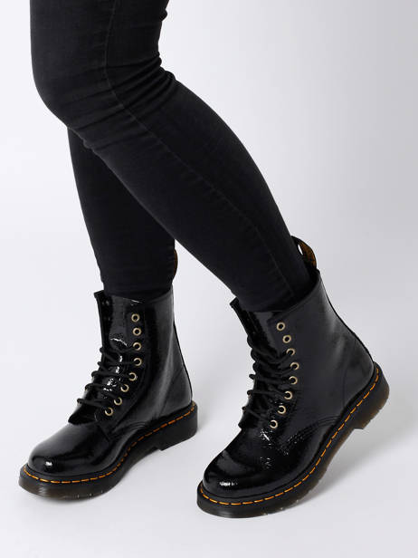 Bottines 1460 Black Distressed Patent En Cuir Dr martens Noir women 27774001 vue secondaire 2